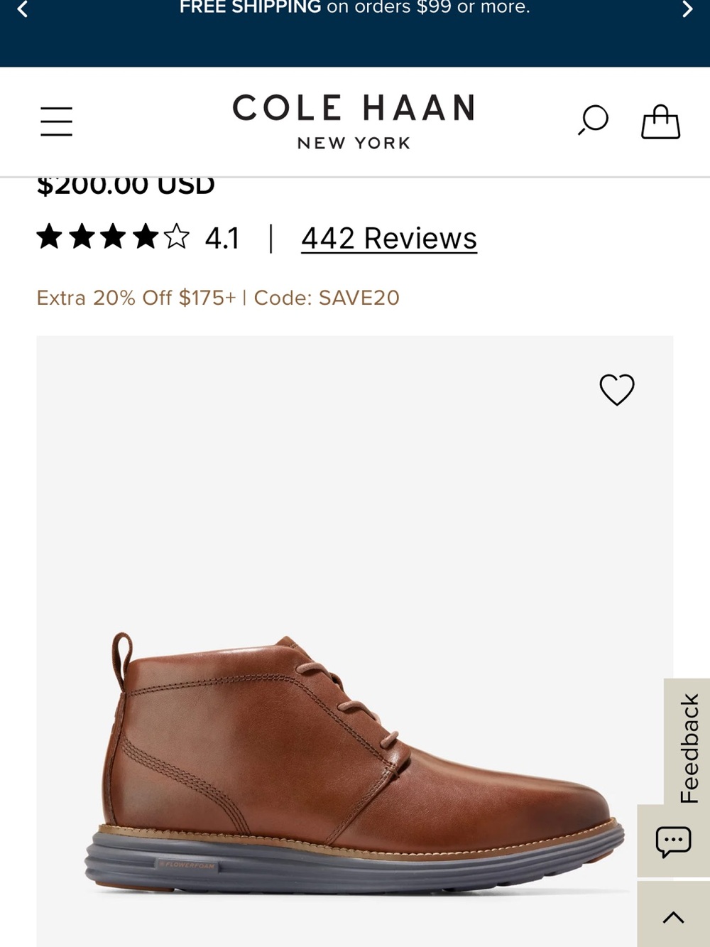 Cole Haan Brown Leather Chukka Boot with Gray Sole